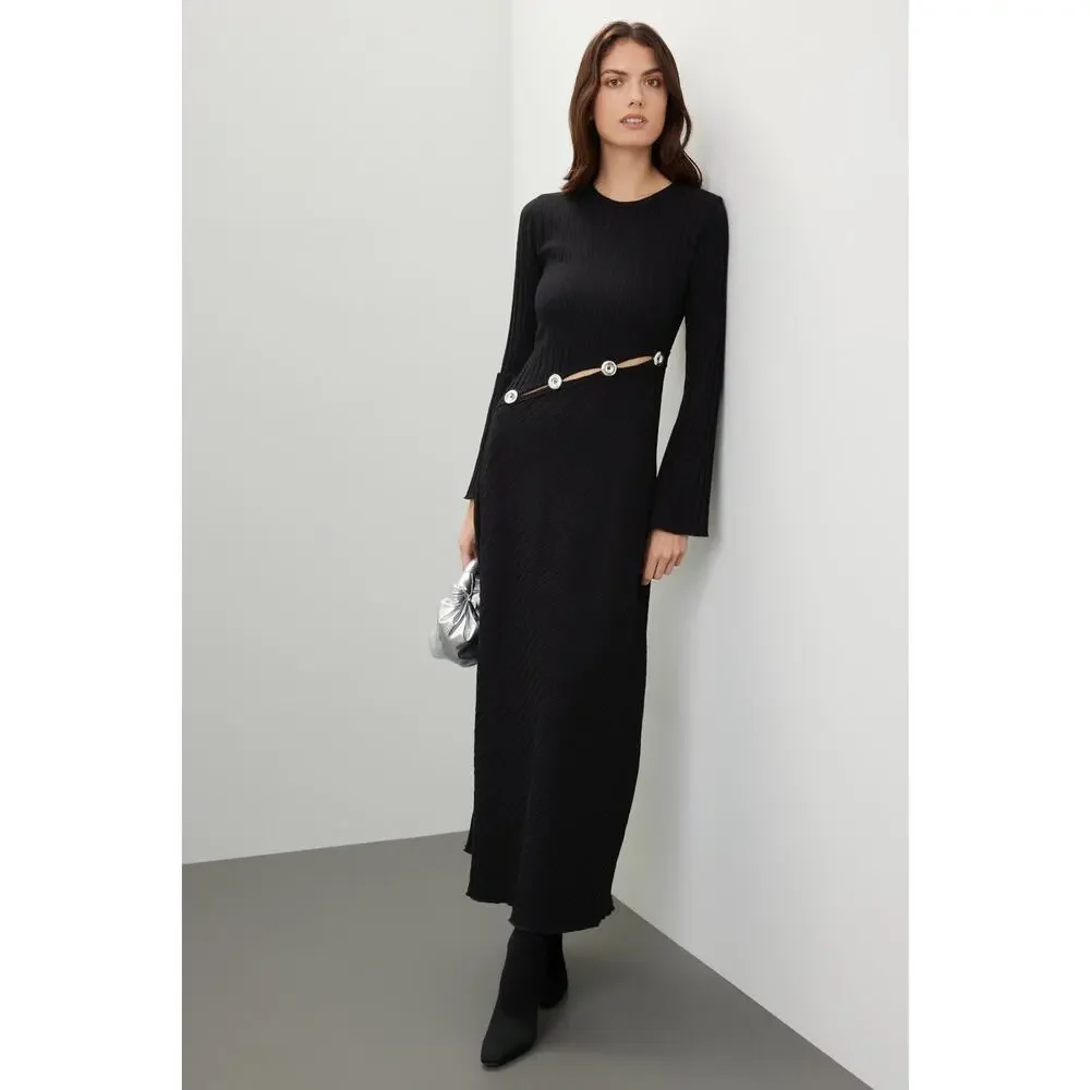 Simon Miller Simm Black Long Sleeve Asymmetric Cut Out Sweater Maxi Dress XL - Picture 4 of 13